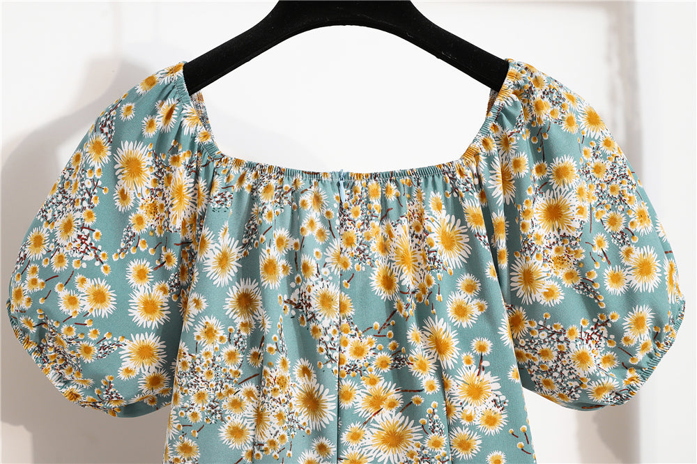 Minivestidos de mujer, moda de verano, Vestidos femeninos con estampado Floral, Vestidos de gasa fruncidos, plisado, manga corta acampanada, vestido informal