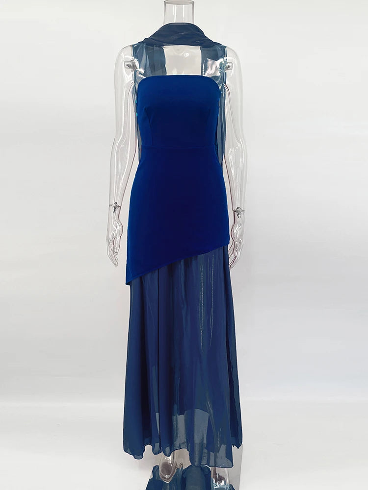 TARUXY moda vestido sin tirantes con cinta mujer elegante sin mangas malla playa vacaciones vestido largo 2025 primavera nuevo vestido de mujer