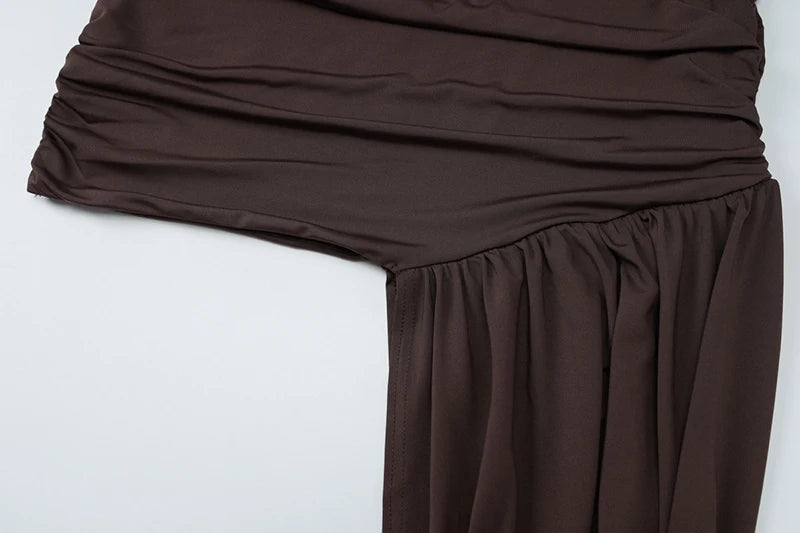 Mozision-minivestido Sexy fruncido drapeado Irregular para mujer, elegante vestido de fiesta plisado de cintura alta sin mangas con cuello alto