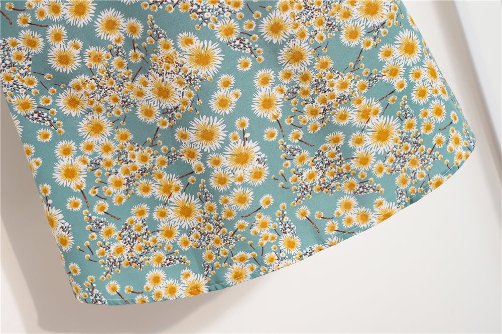 Minivestidos de mujer, moda de verano, Vestidos femeninos con estampado Floral, Vestidos de gasa fruncidos, plisado, manga corta acampanada, vestido informal