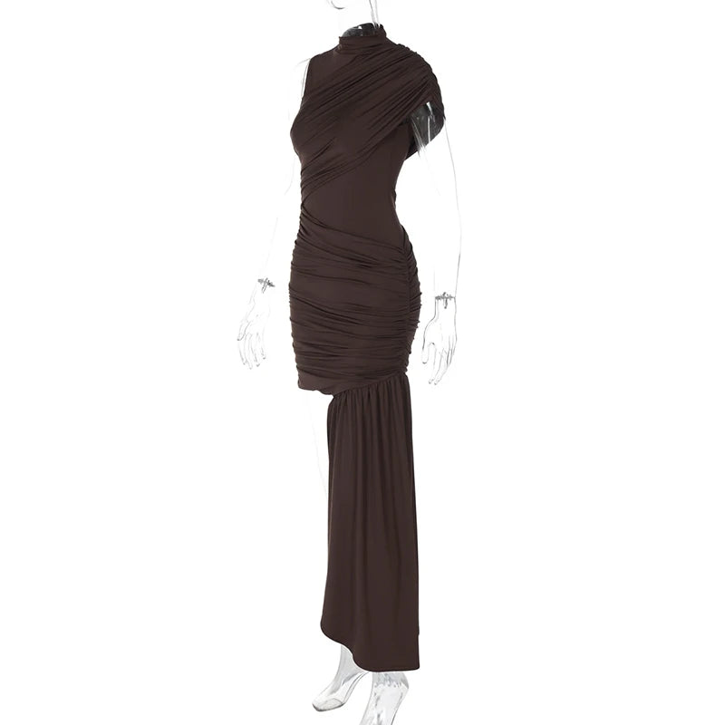 Mozision-minivestido Sexy fruncido drapeado Irregular para mujer, elegante vestido de fiesta plisado de cintura alta sin mangas con cuello alto