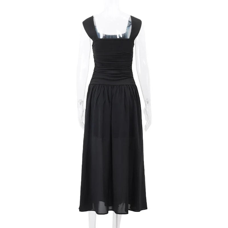 WhereMery-Vestidos largos elegantes para mujer, vestido largo liso fruncido, Sexy, primavera Y2K, temperamento de verano, Vestidos de cintura alta