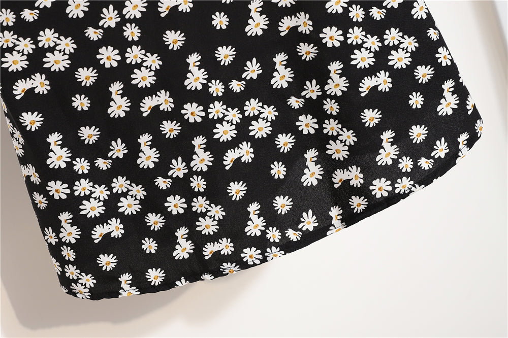 Minivestidos de mujer, moda de verano, Vestidos femeninos con estampado Floral, Vestidos de gasa fruncidos, plisado, manga corta acampanada, vestido informal