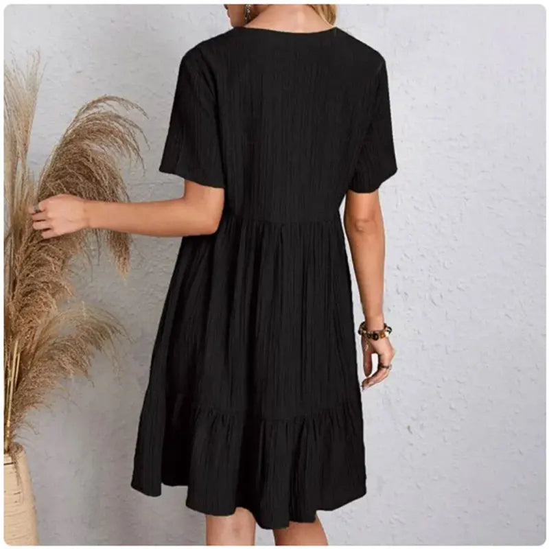 Vestidos de verano para mujer, vestidos de primavera con cuello en V, manga corta, cintura suelta, volantes, acampanados, vestidos de vocación