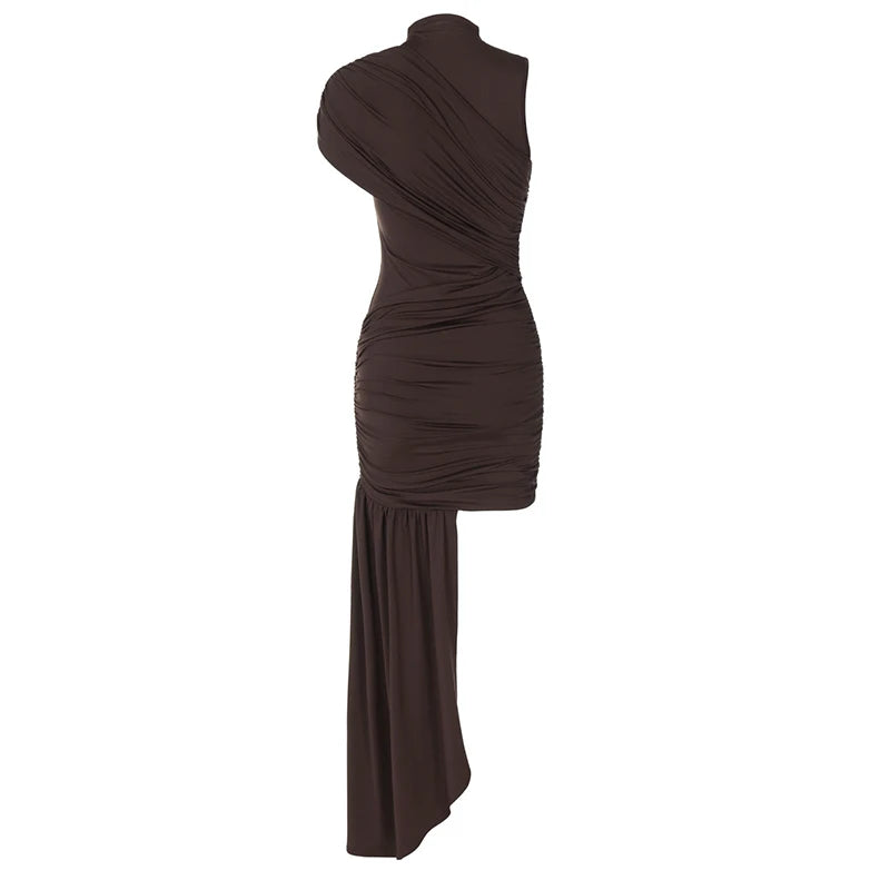 Mozision-minivestido Sexy fruncido drapeado Irregular para mujer, elegante vestido de fiesta plisado de cintura alta sin mangas con cuello alto