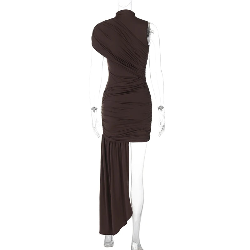Mozision-minivestido Sexy fruncido drapeado Irregular para mujer, elegante vestido de fiesta plisado de cintura alta sin mangas con cuello alto