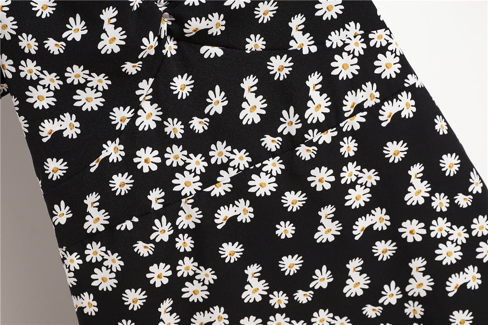 Minivestidos de mujer, moda de verano, Vestidos femeninos con estampado Floral, Vestidos de gasa fruncidos, plisado, manga corta acampanada, vestido informal