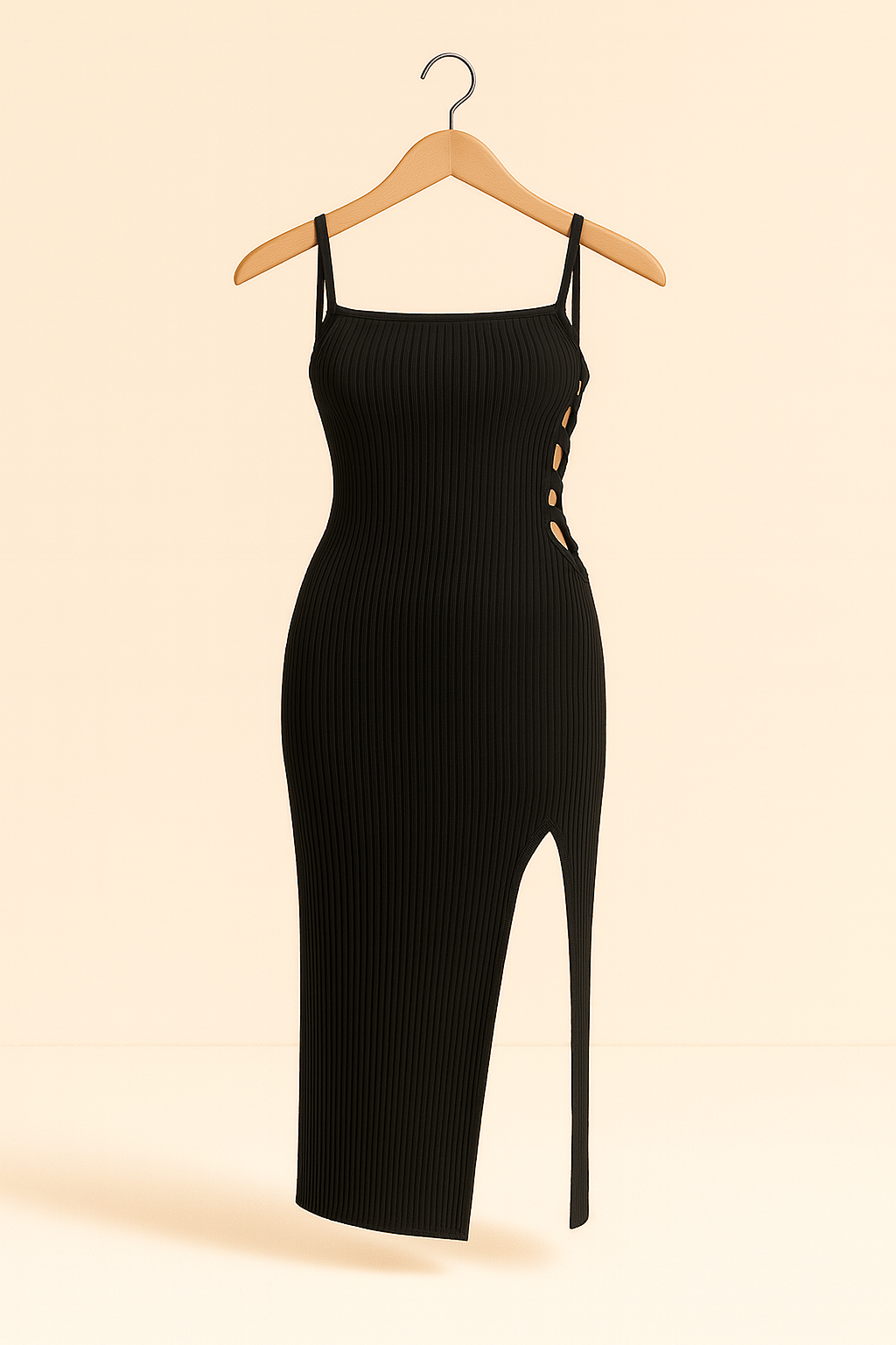 Vestido Midi Negro Halter con Abertura Alta