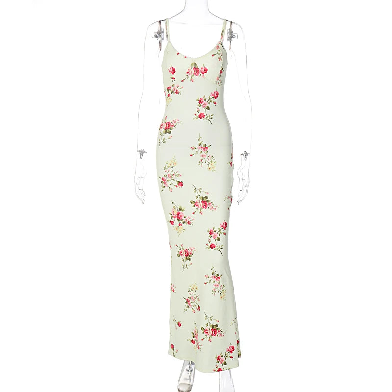 Dulzura-ropa Sexy Y2K con estampado Floral, sin mangas, Espalda descubierta, vestidos largos ajustados para mujer, traje elegante para fiesta de cumpleaños y Club 2023