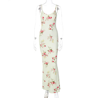 Dulzura-ropa Sexy Y2K con estampado Floral, sin mangas, Espalda descubierta, vestidos largos ajustados para mujer, traje elegante para fiesta de cumpleaños y Club 2023