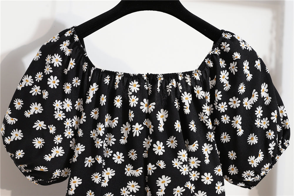Minivestidos de mujer, moda de verano, Vestidos femeninos con estampado Floral, Vestidos de gasa fruncidos, plisado, manga corta acampanada, vestido informal