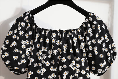 Minivestidos de mujer, moda de verano, Vestidos femeninos con estampado Floral, Vestidos de gasa fruncidos, plisado, manga corta acampanada, vestido informal
