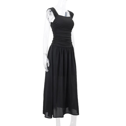 WhereMery-Vestidos largos elegantes para mujer, vestido largo liso fruncido, Sexy, primavera Y2K, temperamento de verano, Vestidos de cintura alta