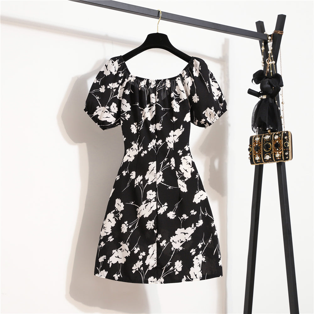 Minivestidos de mujer, moda de verano, Vestidos femeninos con estampado Floral, Vestidos de gasa fruncidos, plisado, manga corta acampanada, vestido informal