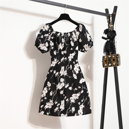 Minivestidos de mujer, moda de verano, Vestidos femeninos con estampado Floral, Vestidos de gasa fruncidos, plisado, manga corta acampanada, vestido informal