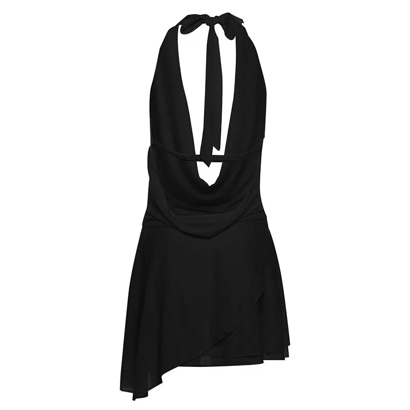 Minivestidos de verano para mujer, moda lisa, sin mangas, Sexy, sin espalda, pecho bajo, cuello en V, vestidos Halter, ropa de calle informal, vestido femenino