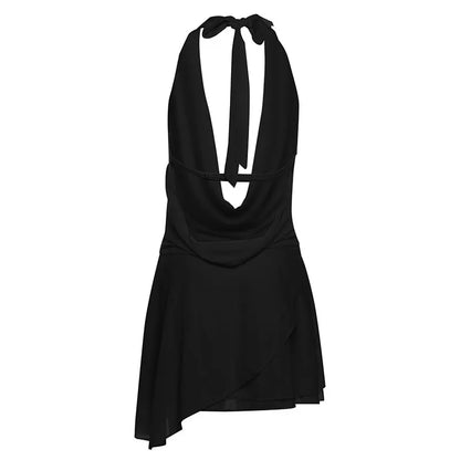 Minivestidos de verano para mujer, moda lisa, sin mangas, Sexy, sin espalda, pecho bajo, cuello en V, vestidos Halter, ropa de calle informal, vestido femenino