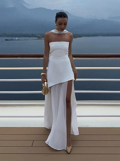 TARUXY moda vestido sin tirantes con cinta mujer elegante sin mangas malla playa vacaciones vestido largo 2025 primavera nuevo vestido de mujer