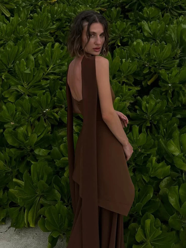 TARUXY moda vestido sin tirantes con cinta mujer elegante sin mangas malla playa vacaciones vestido largo 2025 primavera nuevo vestido de mujer