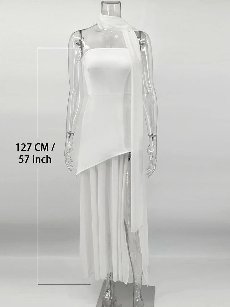 TARUXY moda vestido sin tirantes con cinta mujer elegante sin mangas malla playa vacaciones vestido largo 2025 primavera nuevo vestido de mujer