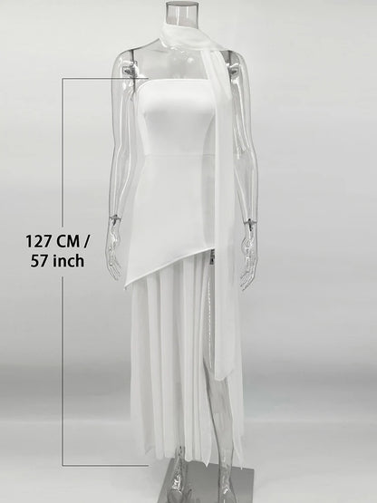 TARUXY moda vestido sin tirantes con cinta mujer elegante sin mangas malla playa vacaciones vestido largo 2025 primavera nuevo vestido de mujer