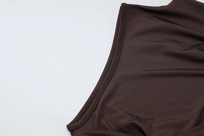 Mozision-minivestido Sexy fruncido drapeado Irregular para mujer, elegante vestido de fiesta plisado de cintura alta sin mangas con cuello alto