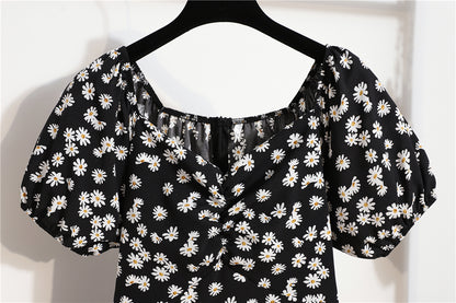 Minivestidos de mujer, moda de verano, Vestidos femeninos con estampado Floral, Vestidos de gasa fruncidos, plisado, manga corta acampanada, vestido informal