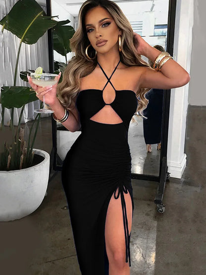 Vestidos sexis sin mangas por debajo de la rodilla con espalda descubierta Para Mujer, vestido ajustado Para fiesta y Club nocturno, Vestidos ceñidos Para Mujer