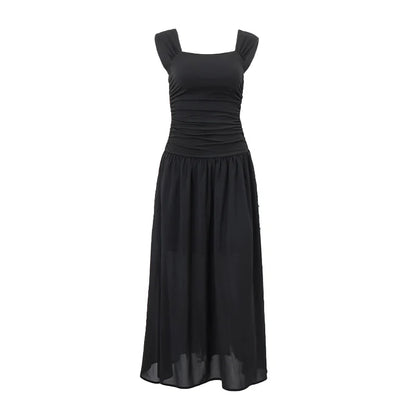 WhereMery-Vestidos largos elegantes para mujer, vestido largo liso fruncido, Sexy, primavera Y2K, temperamento de verano, Vestidos de cintura alta