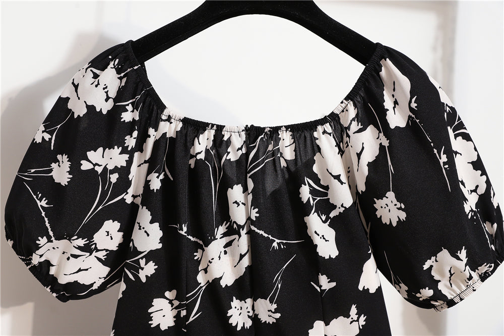 Minivestidos de mujer, moda de verano, Vestidos femeninos con estampado Floral, Vestidos de gasa fruncidos, plisado, manga corta acampanada, vestido informal