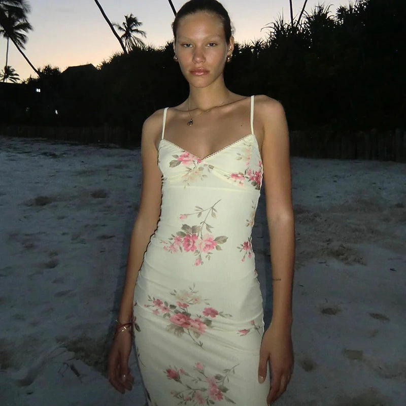 Dulzura-ropa Sexy Y2K con estampado Floral, sin mangas, Espalda descubierta, vestidos largos ajustados para mujer, traje elegante para fiesta de cumpleaños y Club 2023