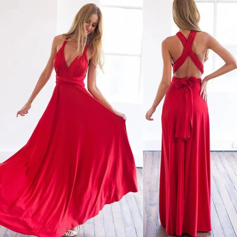 Sexy mujer Multiway Wrap Convertible Boho Maxi Club vestido rojo vendaje vestido largo fiesta damas de honor Infinity Robe Longue Femme