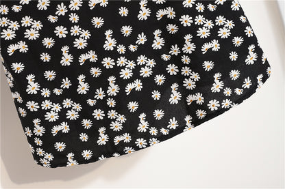 Minivestidos de mujer, moda de verano, Vestidos femeninos con estampado Floral, Vestidos de gasa fruncidos, plisado, manga corta acampanada, vestido informal