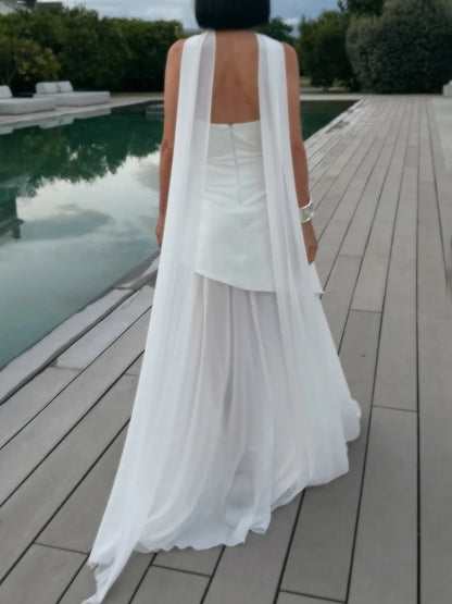 TARUXY moda vestido sin tirantes con cinta mujer elegante sin mangas malla playa vacaciones vestido largo 2025 primavera nuevo vestido de mujer