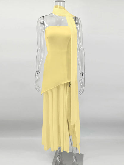 TARUXY moda vestido sin tirantes con cinta mujer elegante sin mangas malla playa vacaciones vestido largo 2025 primavera nuevo vestido de mujer