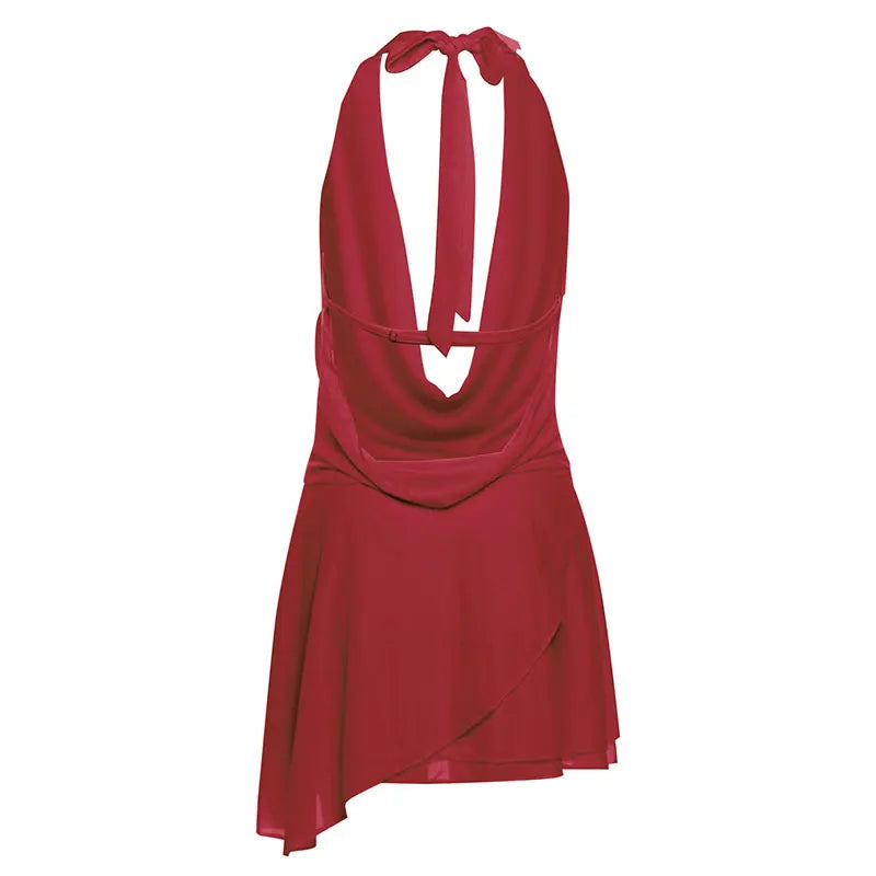 Minivestidos de verano para mujer, moda lisa, sin mangas, Sexy, sin espalda, pecho bajo, cuello en V, vestidos Halter, ropa de calle informal, vestido femenino