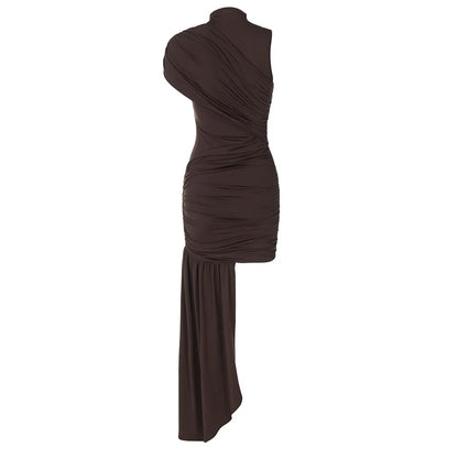 Mozision-minivestido Sexy fruncido drapeado Irregular para mujer, elegante vestido de fiesta plisado de cintura alta sin mangas con cuello alto