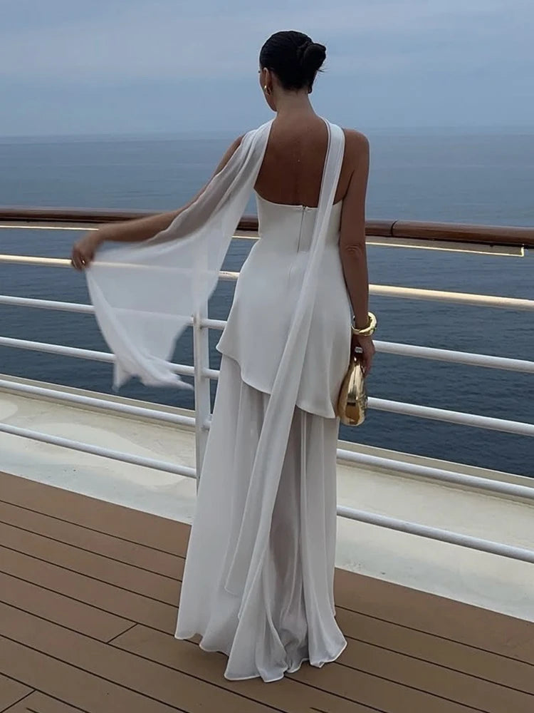 TARUXY moda vestido sin tirantes con cinta mujer elegante sin mangas malla playa vacaciones vestido largo 2025 primavera nuevo vestido de mujer