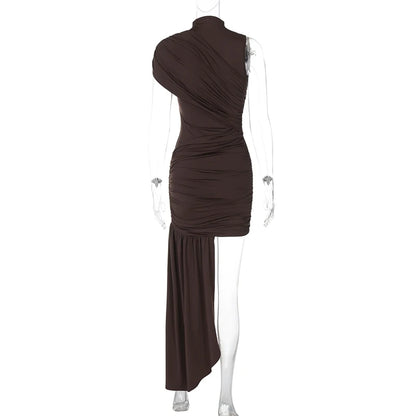 Mozision-minivestido Sexy fruncido drapeado Irregular para mujer, elegante vestido de fiesta plisado de cintura alta sin mangas con cuello alto