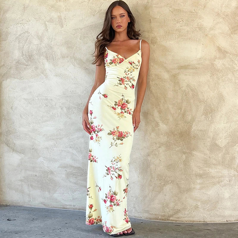 Dulzura-ropa Sexy Y2K con estampado Floral, sin mangas, Espalda descubierta, vestidos largos ajustados para mujer, traje elegante para fiesta de cumpleaños y Club 2023