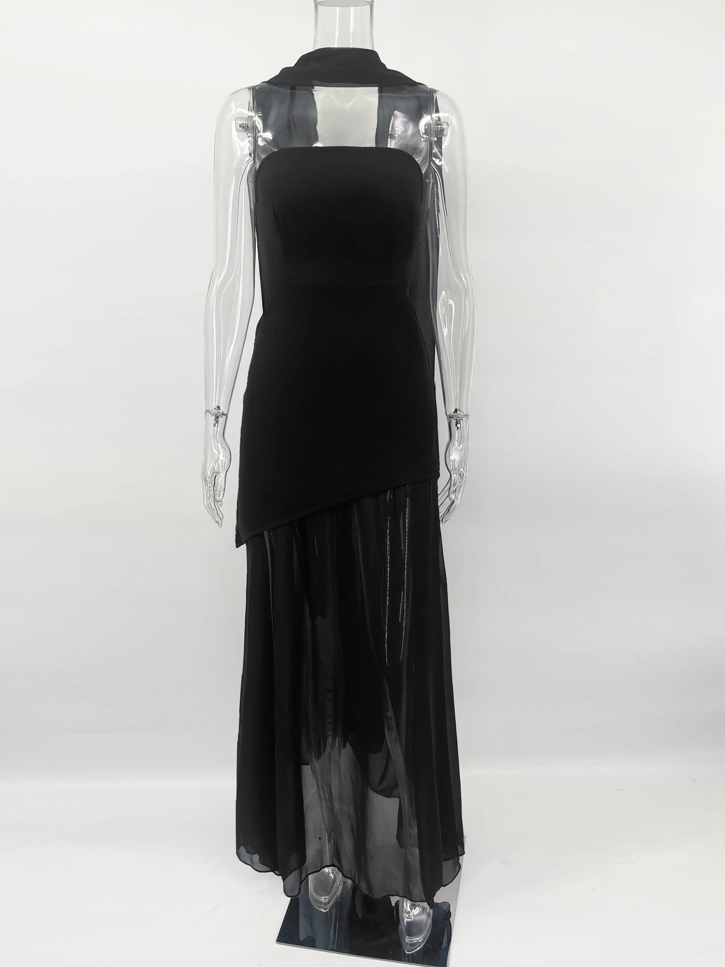 TARUXY moda vestido sin tirantes con cinta mujer elegante sin mangas malla playa vacaciones vestido largo 2025 primavera nuevo vestido de mujer