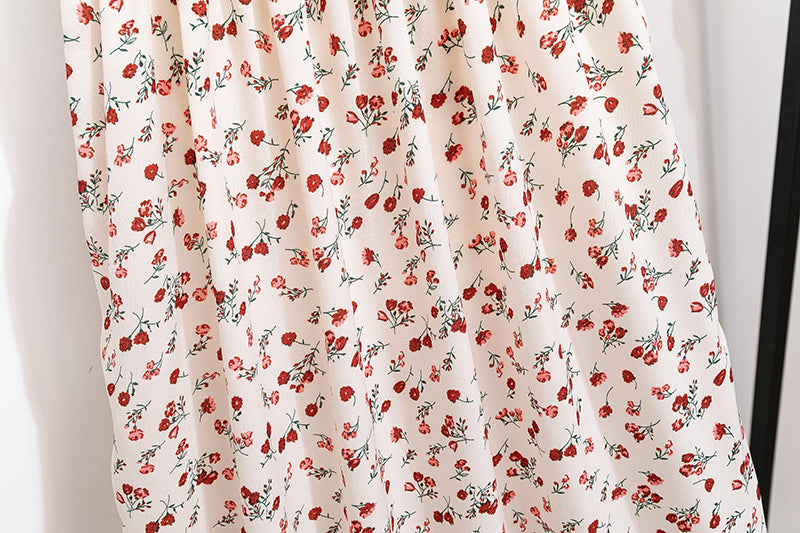 Vestido de gasa de primavera y verano para mujer, vestidos por debajo de la rodilla, manga corta, cintura elástica, estampado Floral, plisado, vestido informal sin espalda