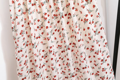 Vestido de gasa de primavera y verano para mujer, vestidos por debajo de la rodilla, manga corta, cintura elástica, estampado Floral, plisado, vestido informal sin espalda