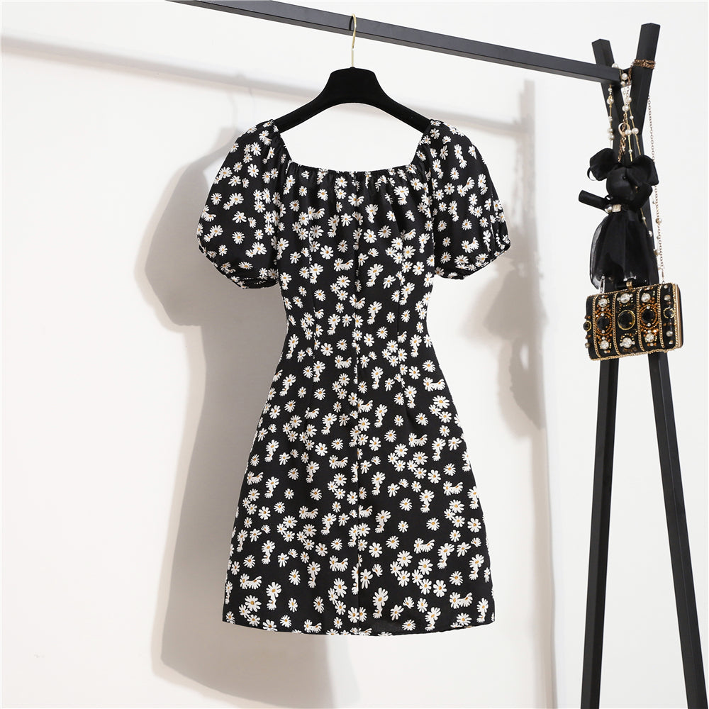 Minivestidos de mujer, moda de verano, Vestidos femeninos con estampado Floral, Vestidos de gasa fruncidos, plisado, manga corta acampanada, vestido informal