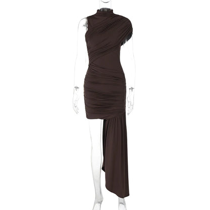Mozision-minivestido Sexy fruncido drapeado Irregular para mujer, elegante vestido de fiesta plisado de cintura alta sin mangas con cuello alto